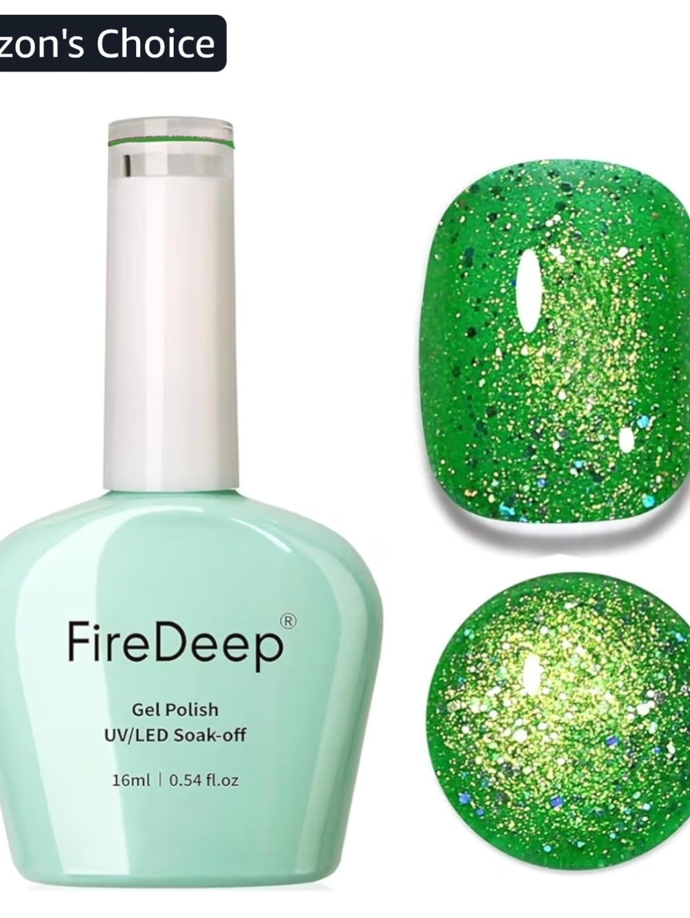 FireDeep Green Glitter Gel Nail Polish - Sparkling Emerald UV/LED Soak-Off
